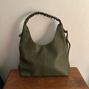 LAGGO Bella Pebbled Leather Rouched Single Strap Shoulder Bag in Olive Green
